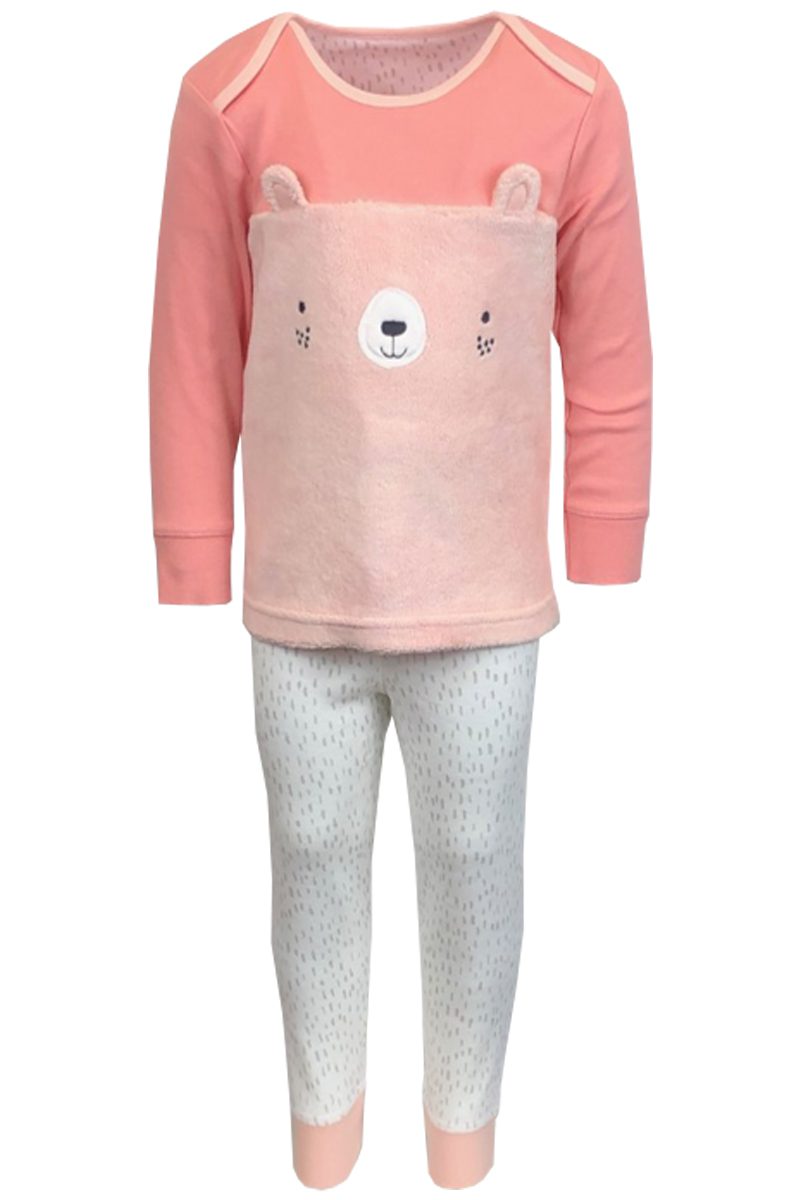 Baby Girls 2 Pk Pink Bear Print Cotton Top & Leggings Pyjamas