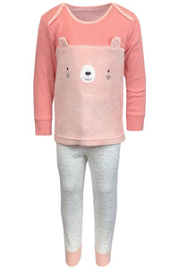 Baby Girls 2 Pk Pink Bear Print Cotton Top & Leggings Pyjamas