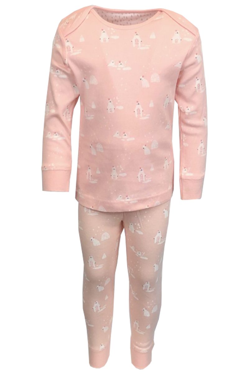 Baby Girls 2 Pk Pink Bear Print Cotton Top & Leggings Pyjamas