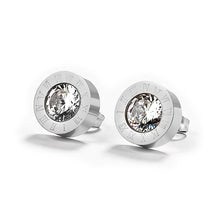 Load image into Gallery viewer, Unisex Silver Round Crystal Centre Anti Allergy Stainless Steel Numeral Earrings
