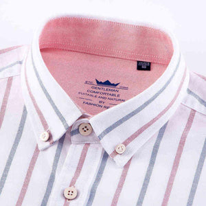 Men’s Oxford 100% Cotton Striped Single Patch Pocket Collared Long Sleeve Shirts
