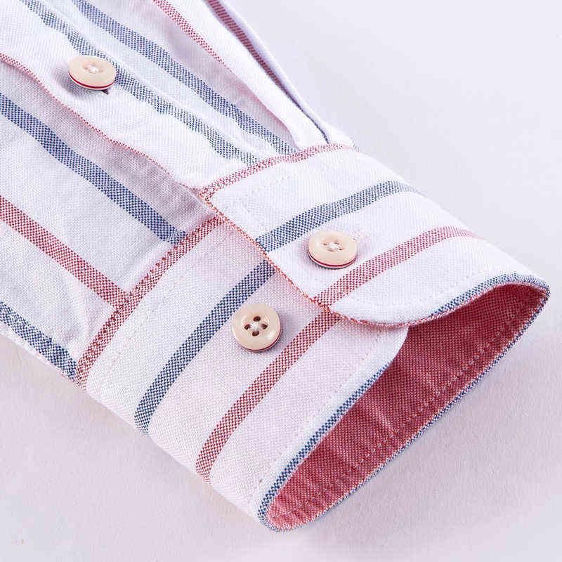 Men’s Oxford 100% Cotton Striped Single Patch Pocket Collared Long Sleeve Shirts