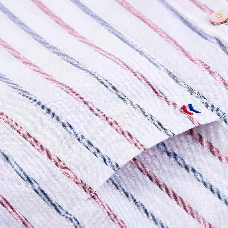 Men’s Oxford 100% Cotton Striped Single Patch Pocket Collared Long Sleeve Shirts