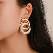 Load image into Gallery viewer, Ladies Gold Plated Geometric Twirl Crossed Metal Loops Drop Earrings
