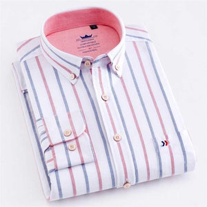 Men’s Oxford 100% Cotton Striped Single Patch Pocket Collared Long Sleeve Shirts