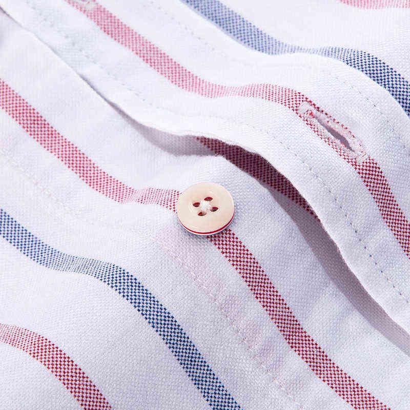 Men’s Oxford 100% Cotton Striped Single Patch Pocket Collared Long Sleeve Shirts