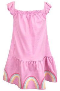 Girls Toddler Pink Sequin Rainbow Cotton Frills Strappy Summer Dress