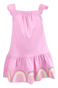 Girls Toddler Pink Sequin Rainbow Cotton Frills Strappy Summer Dress