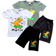 Load image into Gallery viewer, Boys Dino Skating Music Print T-shirt &amp; Short Set
