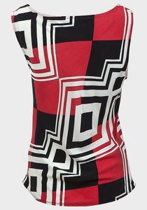 Red Multi Print Side Tie Detail Sleeveless Top