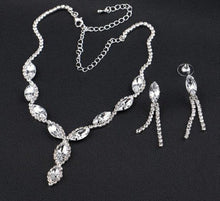 Load image into Gallery viewer, Clear Crystal Leaf V-shape Necklace &amp; Tassel Drop Earrings
