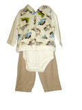 Baby Boys Navy & Beige Multi Hooded Romper 3 Piece Set