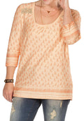 Orange Sheego Floral Lace Insert Cotton Plus Size Top