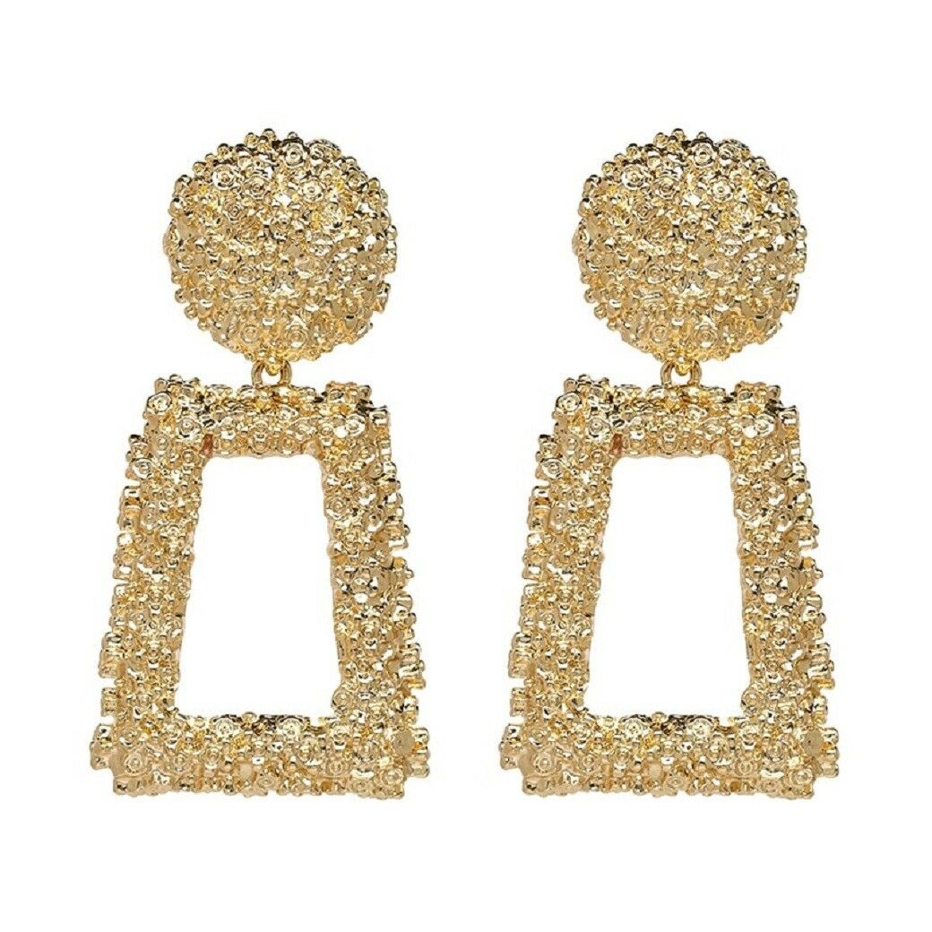 Handmade Big Square 18K Gold Filled Dangle Geomeric Drop Earrings