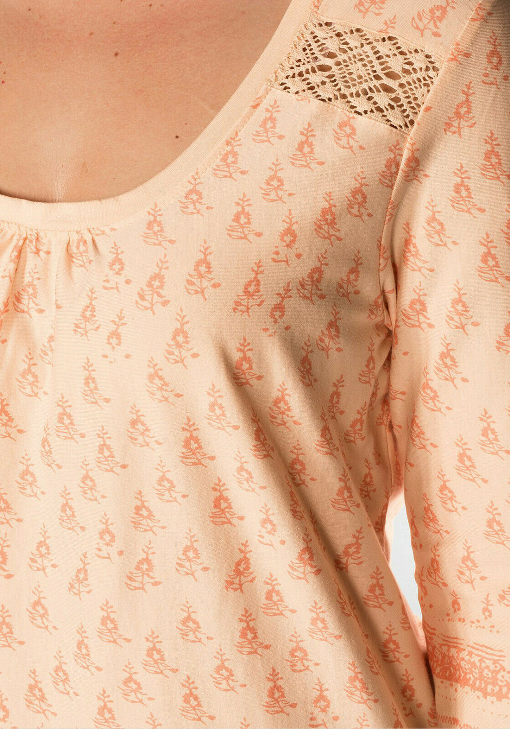 Orange Sheego Floral Lace Insert Cotton Plus Size Top