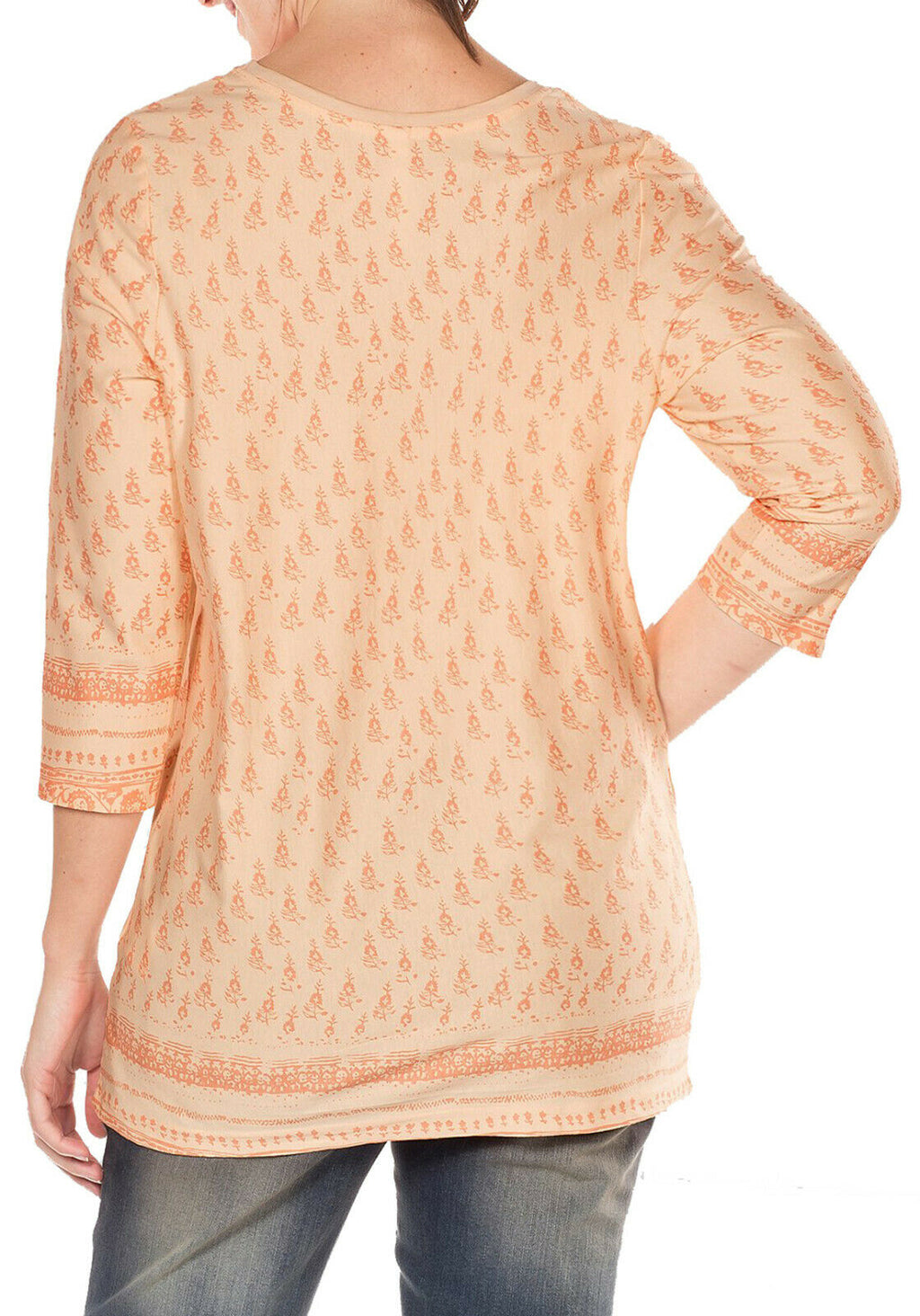 Orange Sheego Floral Lace Insert Cotton Plus Size Top