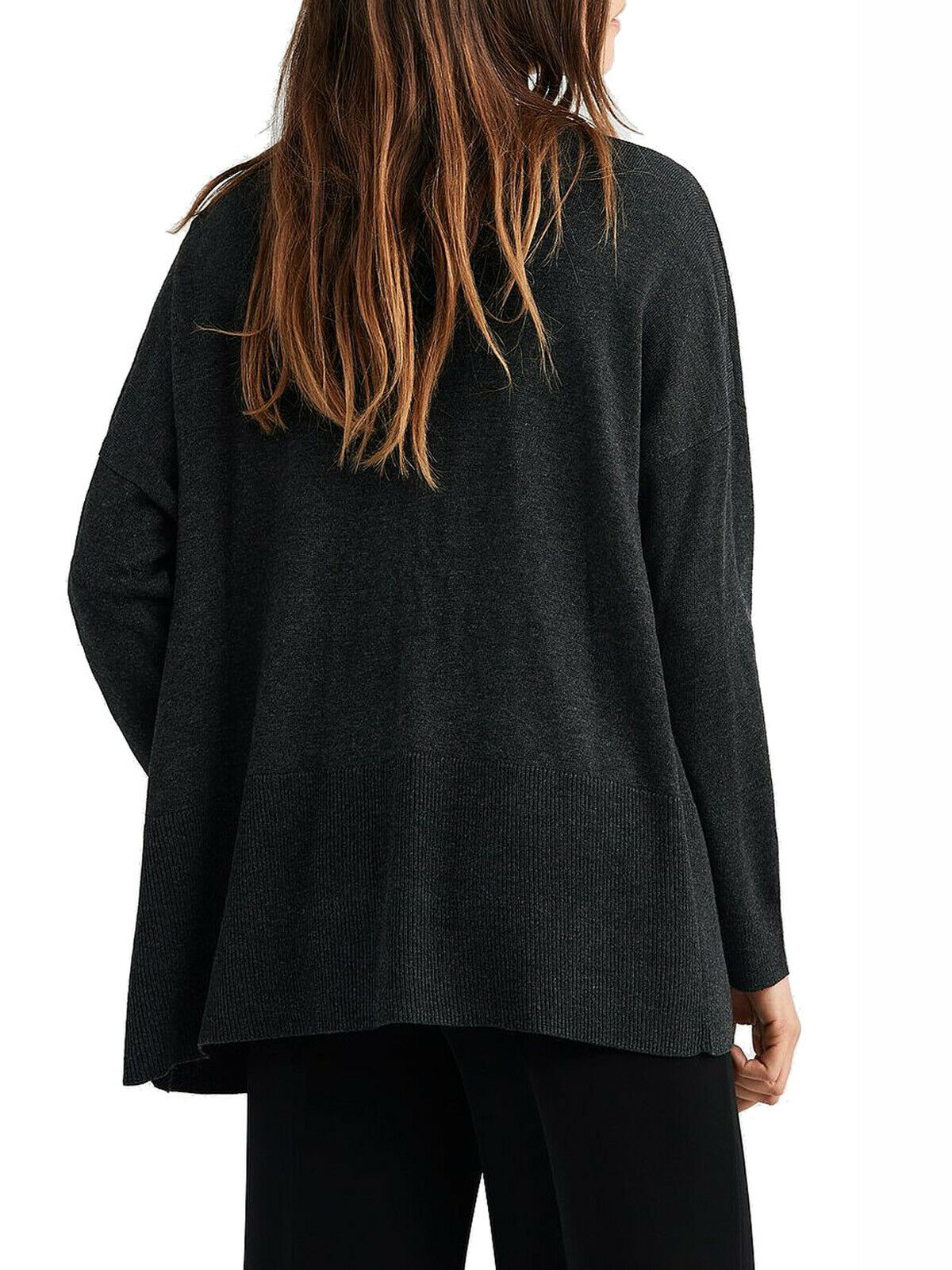 Dark-Grey Relaxed Knit Wool Blend V Neck Cardigan