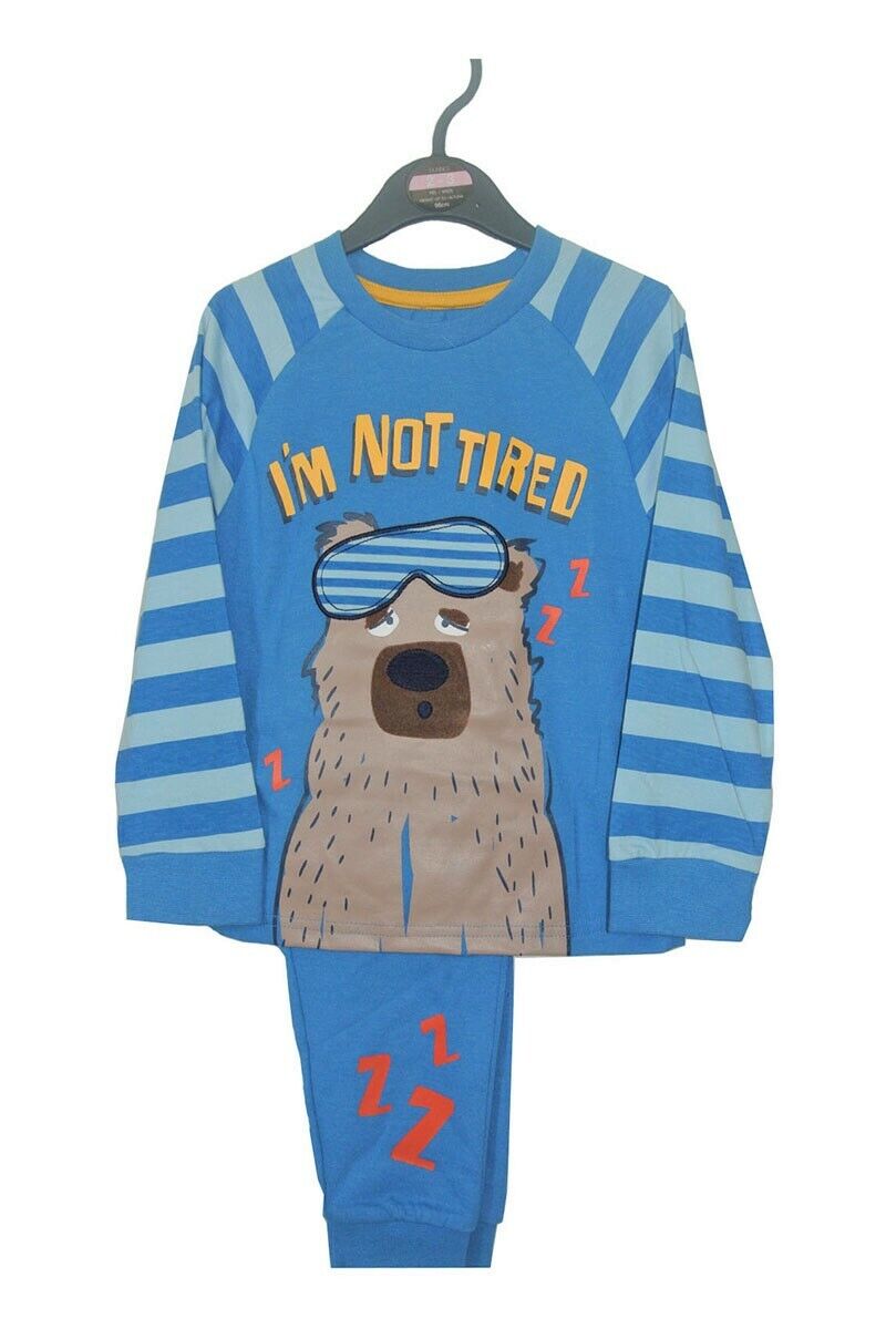 Boys Baby Toddler Blue I'm Not Tired Bear Print Pyjamas
