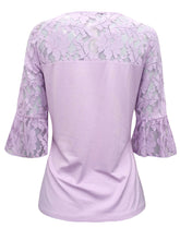 Load image into Gallery viewer, Lilac Floral Lace Insert Flare 3/4 length Sleeves
