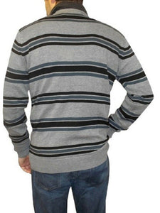 Grey & Black Multi Striped Cotton Rich Jumper