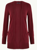 Ladies Burgundy Open Front Patch Pocket Longline Cardigan