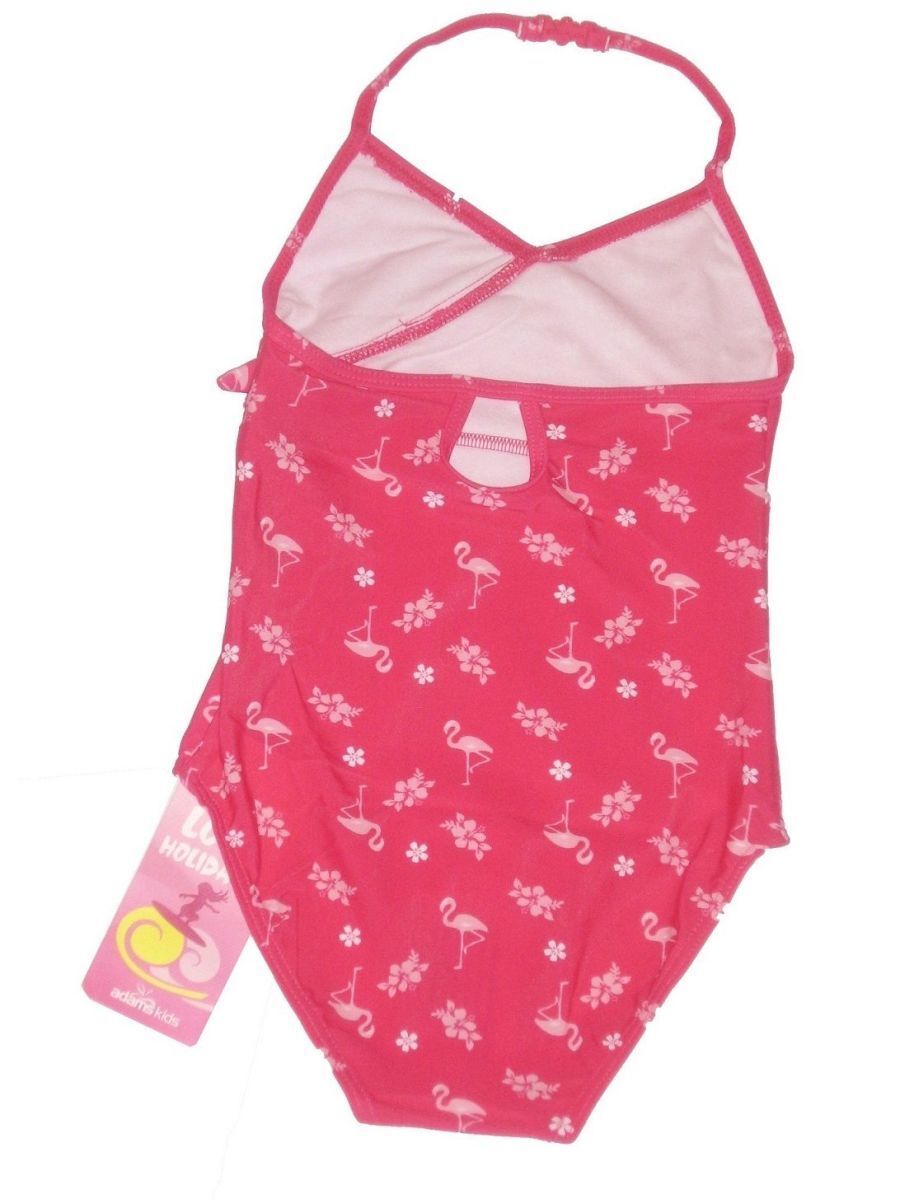 Girls Cerise Flamingo Print Swimming Costume