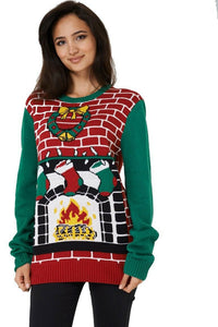 Unisex Ugly Christmas Green & Red Multi Fireplace Jumper