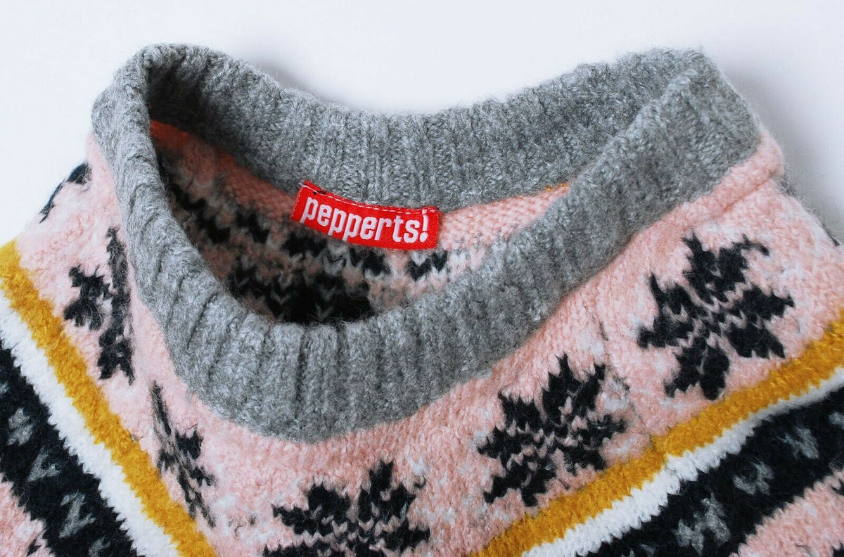 Girls Grey Pepperts Jacquard Fair Isle Patterned Soft Knitted Jumper Dress