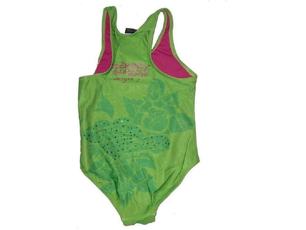 Girls Ed Hardy Lime Green Signature Glitter Designer Swimming Costume