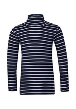 Load image into Gallery viewer, Midnight Blue stripe Roll Neck Ribbed Knitted Cotton Jumper
