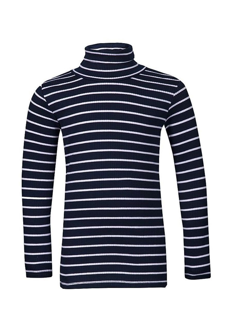Midnight Blue stripe Roll Neck Ribbed Knitted Cotton Jumper
