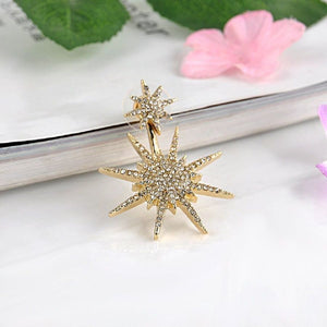 Ladies Crystal Rhinestone Big Double Six-pointed Star Earrings