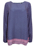 Navy Border Print Long Sleeve Patterned Tunic Top