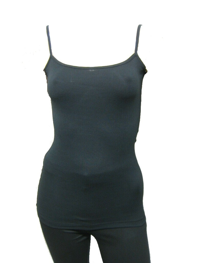 Black Plain Cotton Strappy Vest Sleeveless Camisole Top