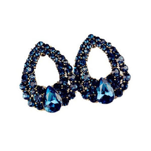 Luxury Temperament Blue Heart Crystal Studded Party Earrings