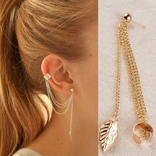 Load image into Gallery viewer, Punk Rock Leaf Chain Tassel Dangle Cuff Wrap Stud Earrings
