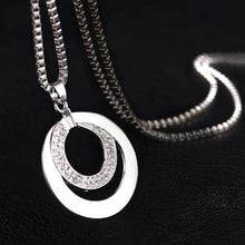 Load image into Gallery viewer, Ladies Silver Crystal Rhinestone Long Chain &amp; Double Circle Pendant
