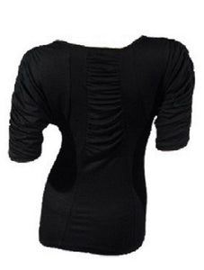 Black Round Neck Panelled Ruched Style Batwing