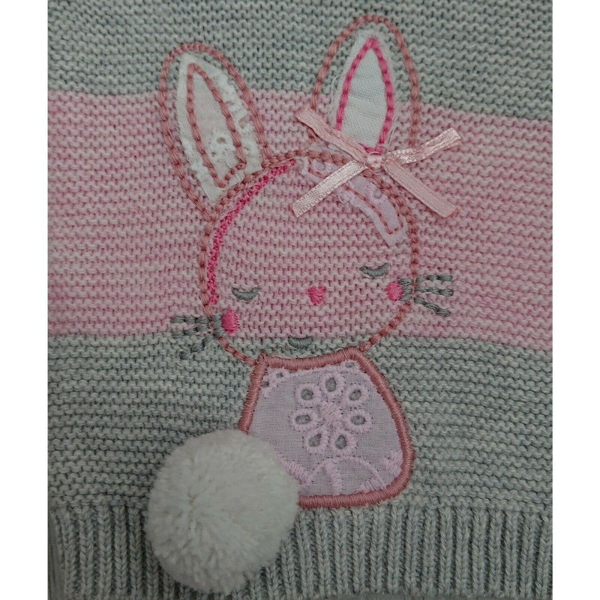 Baby Girls Grey and Pink Striped Bunny Jumper