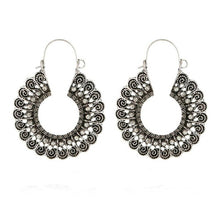 Load image into Gallery viewer, Ladies Vintage Boho Silver Floral Crystal Cutout Hook Earrings

