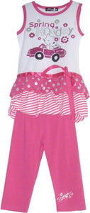 Girls Pink Lilac Spring Holiday Print Sleeveless Top & Leggings Set Party Outfit