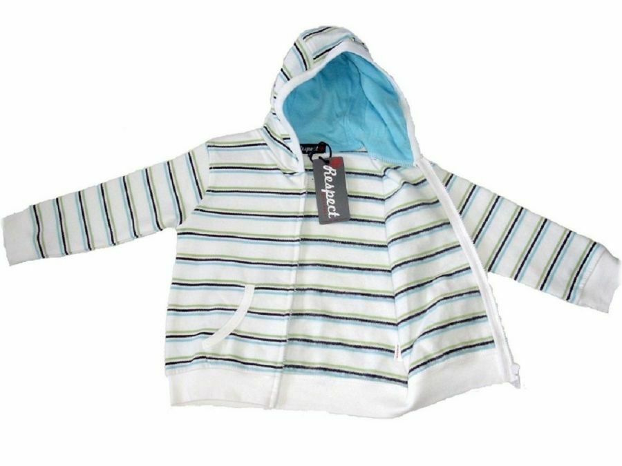 Boys Respect White Multi Striped Hoody Sweatshirt