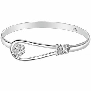 Elegant 925 Sterling Silver Clip On Floral Hook Style Bangle