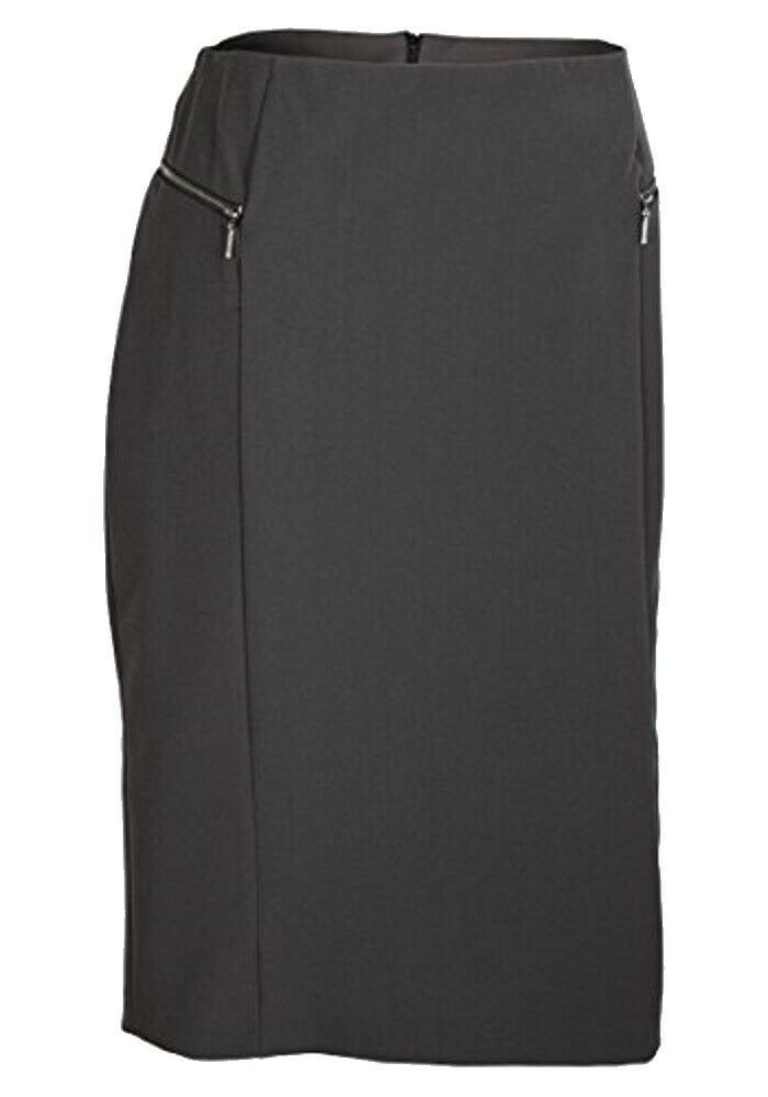 Womens Grey Pencil Side Zip Fully Lined Back Slit Skirt – Klassywear