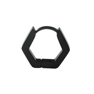Unisex Black Smooth Hexagon Titanium Steel Hoop Earring