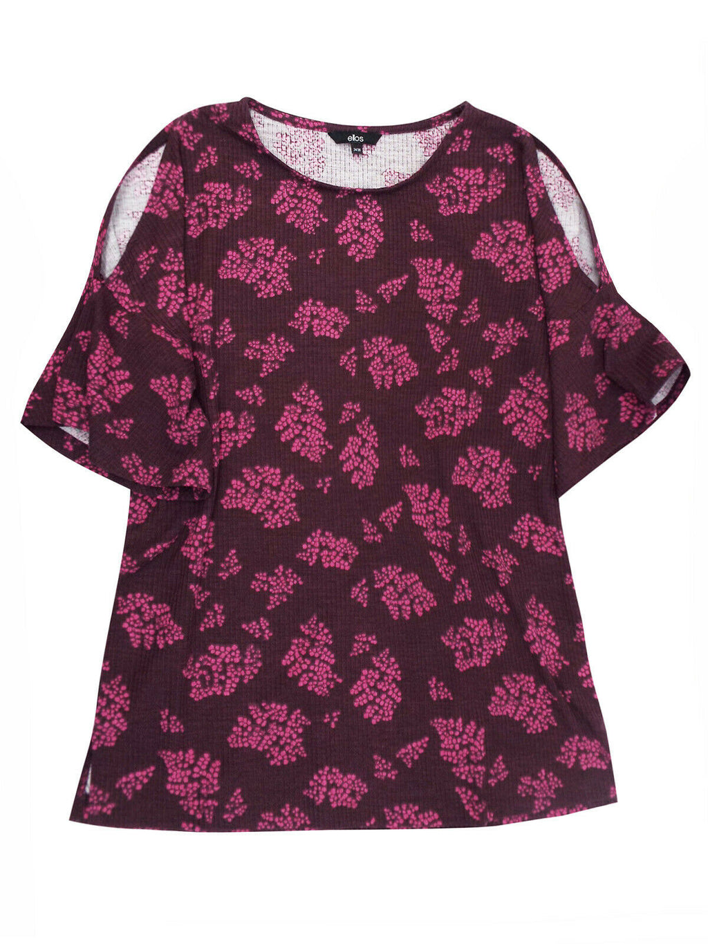 Berry Rib Textured Stretchy Cold Shoulder Blouse