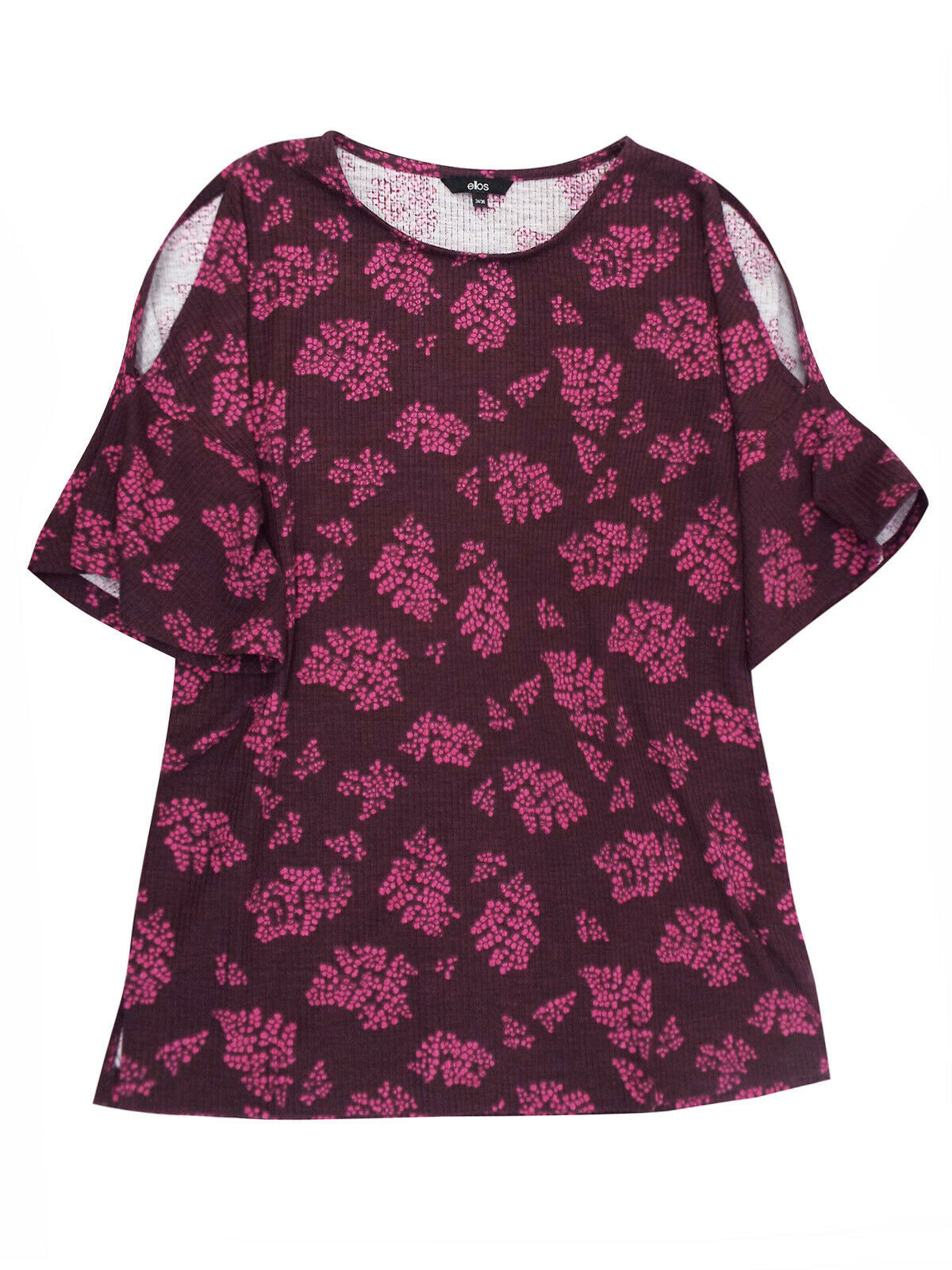 Berry Rib Textured Stretchy Cold Shoulder Blouse