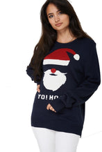 Load image into Gallery viewer, Unisex Navy Knitted YO HO HO Christmas Jumper
