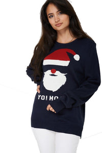 Unisex Navy Knitted YO HO HO Christmas Jumper