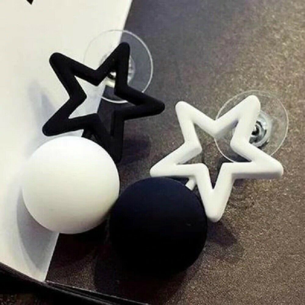 White & Black Geometric Pentagram Double Sided Earrings